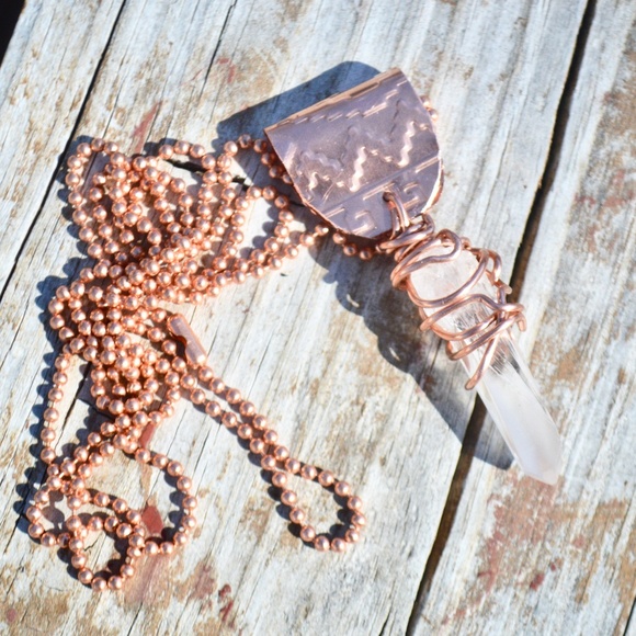 Lemurian Quartz Crystal Copper Choker Pendant Boho - Picture 5 of 16